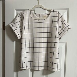 Melloday Black and White Short Sleeve Checkered Blouse Size Medium